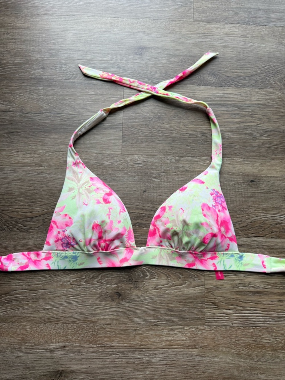 Victoria's Secret push up Neon Pink and Neon Floral Halter Bikini Top
